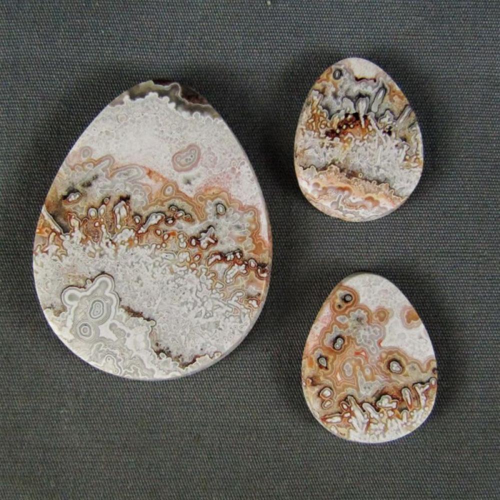 Crazy Lace Agate Cabochon 3 pc SET