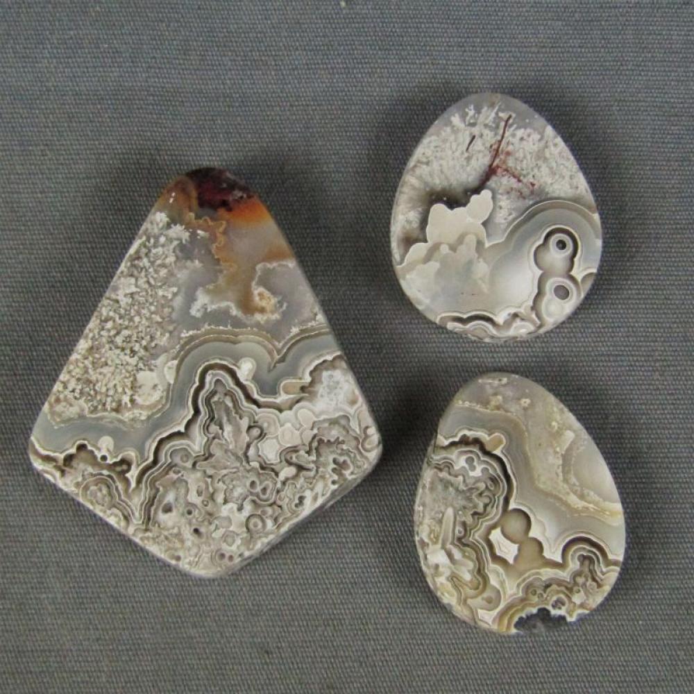 Crazy Lace Agate Cabochon 3 pc SET