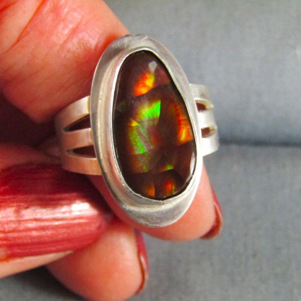 Fire Agate Sterling Silver ring ADJUSTABLE SIZE