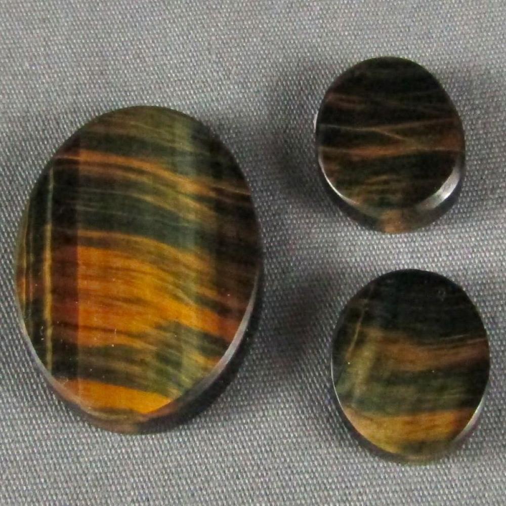 Variegated Tiger Eye Cabochon Blue Gold SET